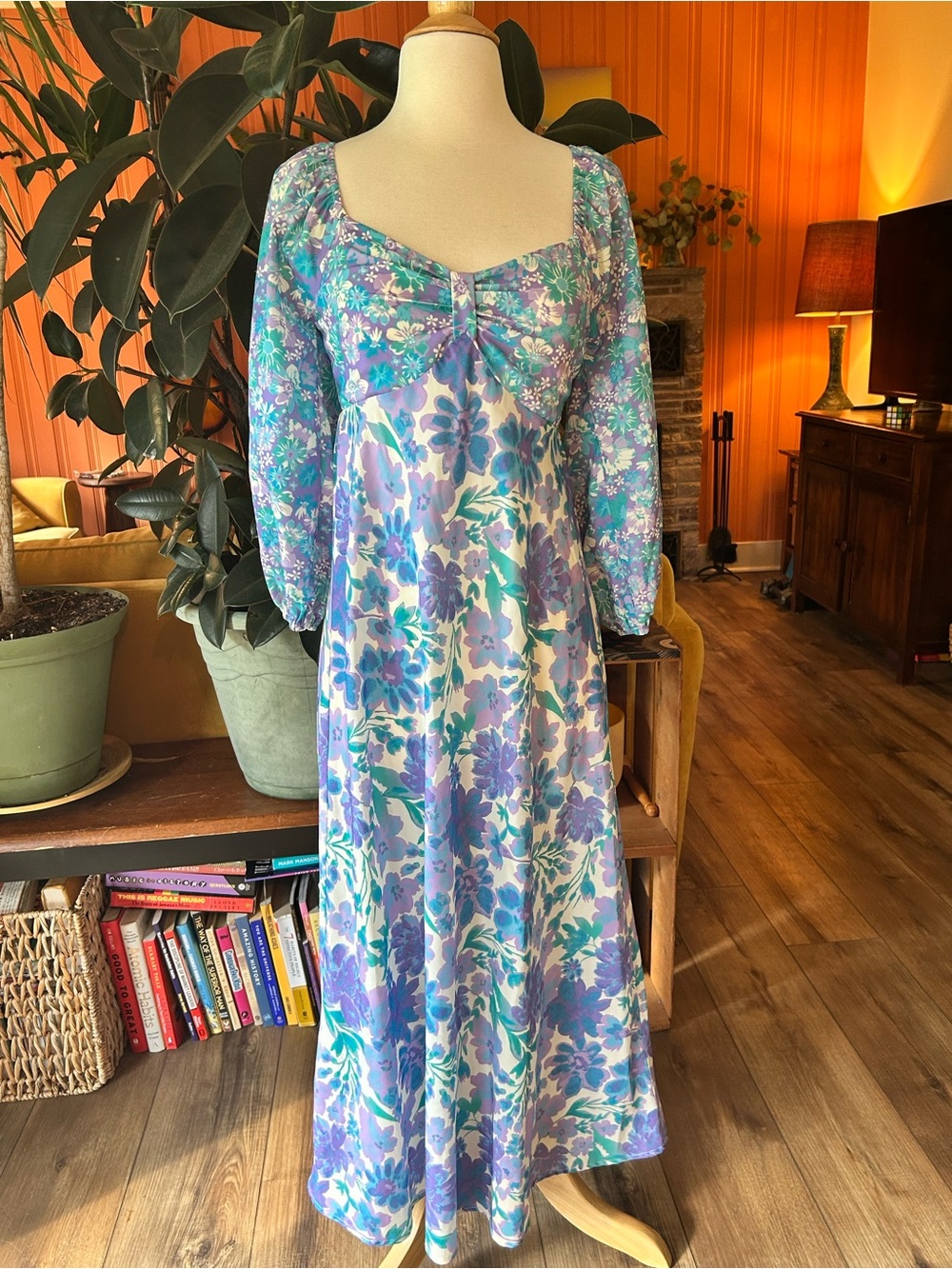 Floral Maxi Dress in Lavender & Aqua